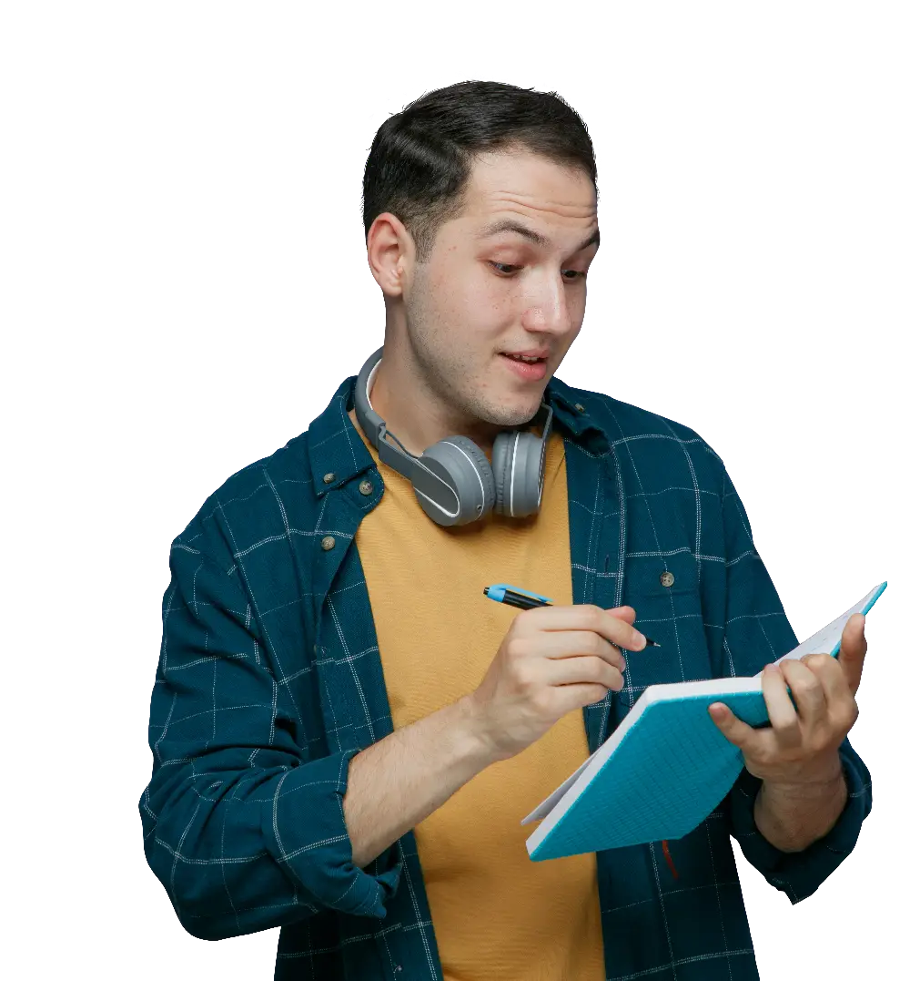 male student young wearing headphones around neck