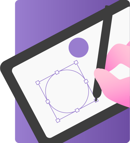 Illustration of graphic design showing the editing of a circle on a tablet